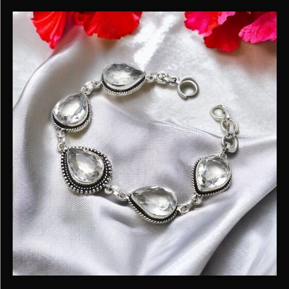 White Topaz Gemstone Handcrafted In India Toggle Bracelet Size 7-8” New W Tags - Picture 11 of 12